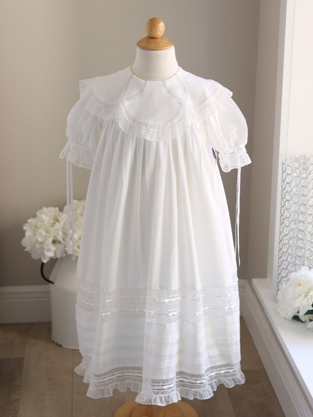 White Heirloom Dress Vintage Lace Inlays Flower Girl Special Occasion Portrait